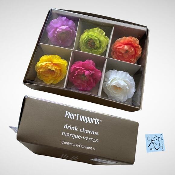 Pier 1 Imports Faux Flower 6-Count Stemware Drink Charms - Picture 1 of 5